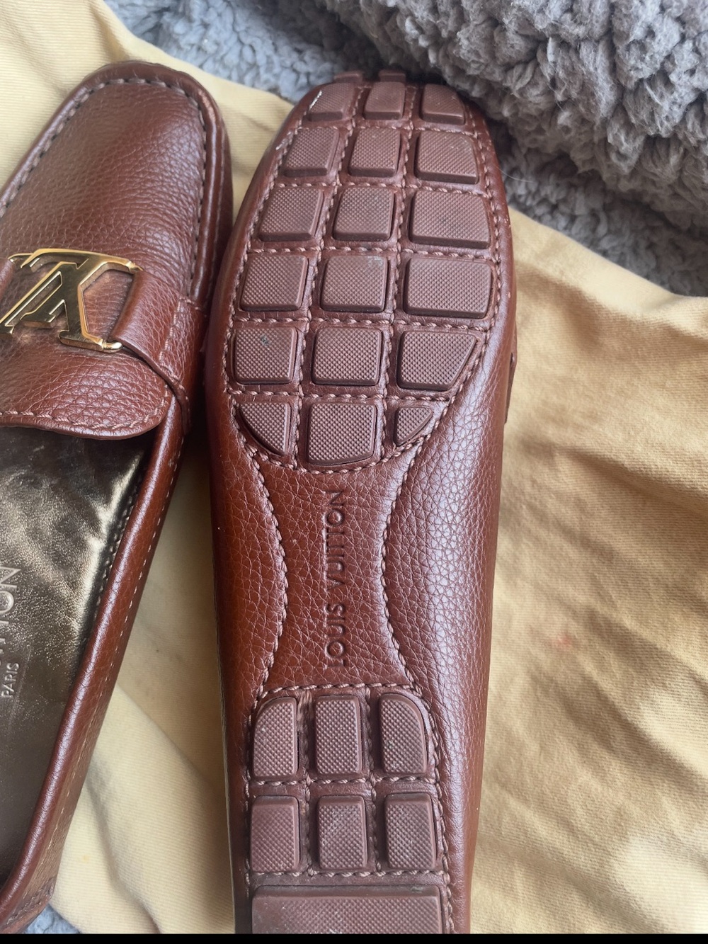 Louis Vuitton Brown Leather Moccasin Loafers with Gold LV Buckle - Picture 4 of 8